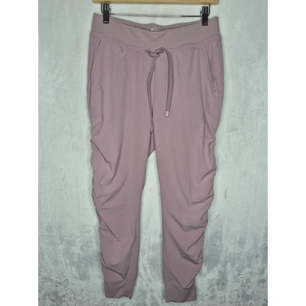 Athleta Womens Attitude Ruched Leg Pants Joggers Volcanic Violet Mauve 4P